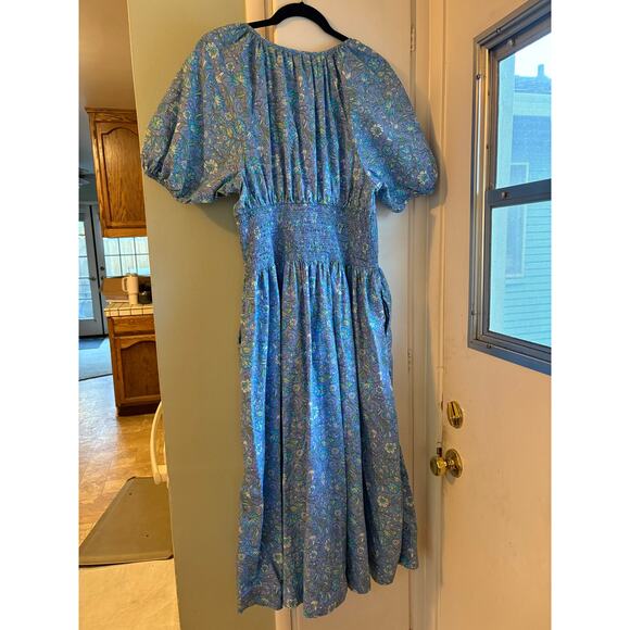 J. Crew Provence Smocked-Waist Midi Dress Marigold Blooms Cotton Poplin XL 0072 - Picture 4 of 8